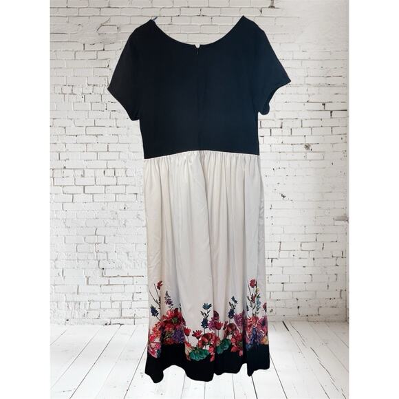 Eshakti Black White Floral Skirt Midi Dress, Size 2X / 20W Wedding Guest Party - Picture 2 of 8